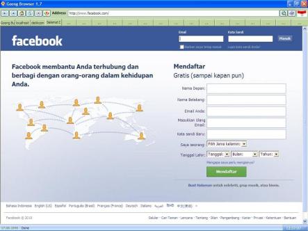 Tampilan Facebook dalam 9oon9 Browser